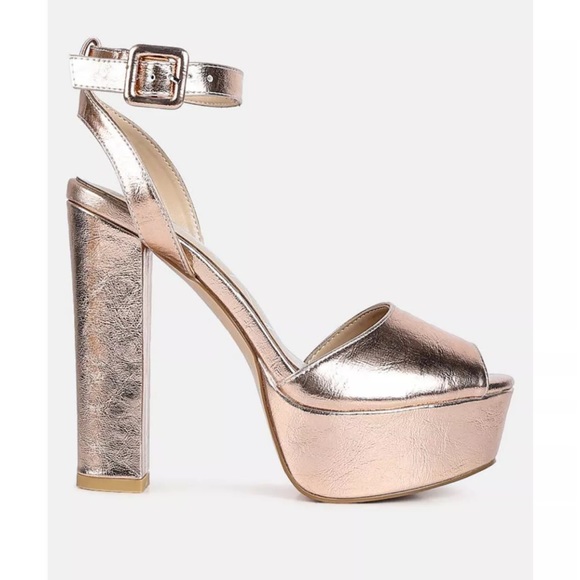 London Rag Rager Rose Gold Peep-Toe High Platform Block Sandals Size 9 - Picture 3 of 12